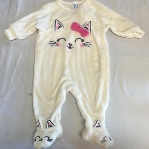 PJ Place - NWT - White and Pink Cat Footies Cozy One Piece romper